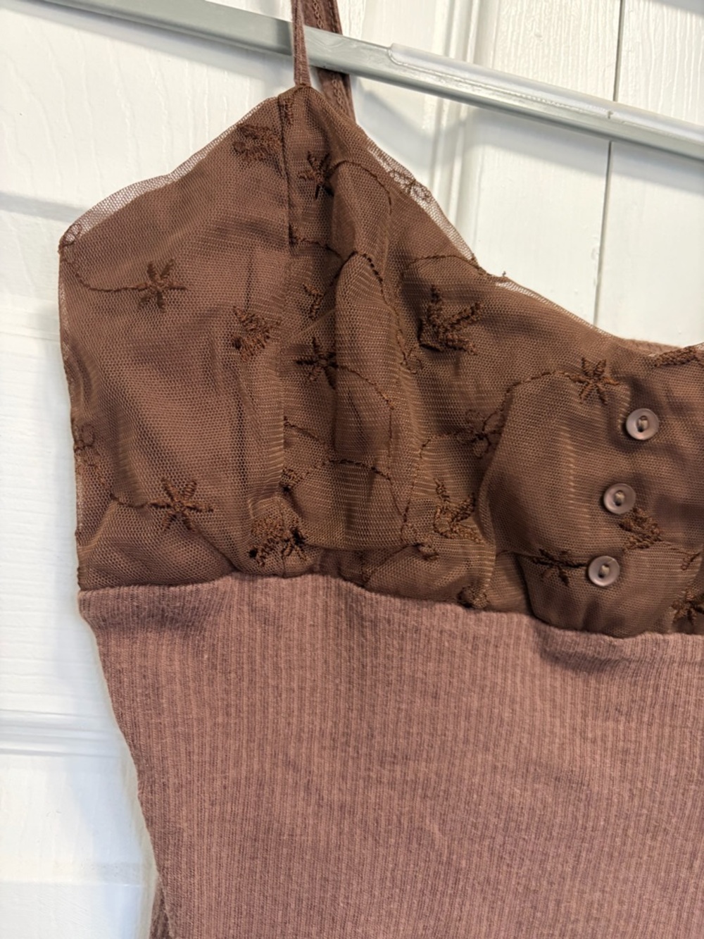 Y2K Maurices Brown Ribbed lace top Cami M - Picture 4 of 14